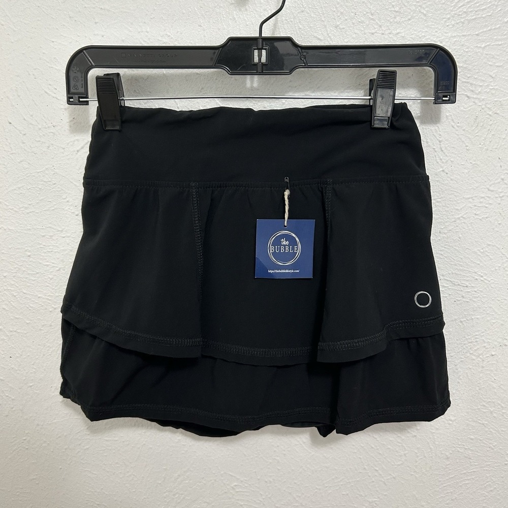 THE BUBBLE Skirt Skort Ruffle Preppy Pickleball Golf Tennis Black Lined Size L